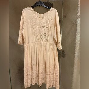 Magnolia Pearl natural colored eyelet trimmed dress